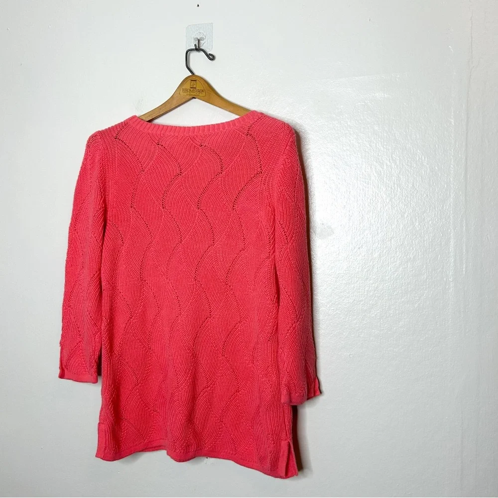 Charter Club Womens Cotton Blend‎ Pink Coral Open Knit Sweater Small S